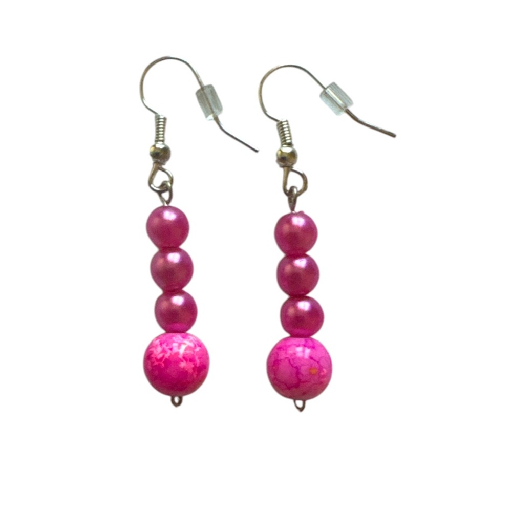 3 FOR $10 HANDCRAFTED Ceramic Pink Marble & Fuchsia Glass Beaded Earrings